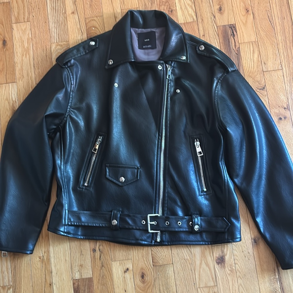 Mango Black Leather Moto Jacket - Picture 4 of 8